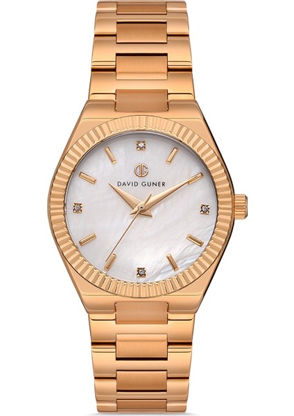Davıd Guner Rose Kaplamalı Beyaz Kadranlı Kadın Kol Saati DG-8409LA-C1