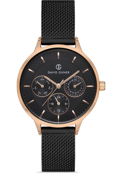 Davıd Guner Rose Siyah Kaplamalı Siyah Kadranlı Kadın Kol Saati DG-8310LC-R2