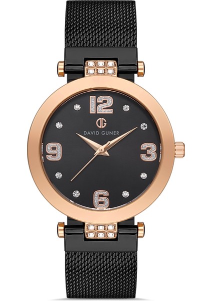 Davıd Guner Rose Siyah Kaplamalı Siyah Kadranlı Kadın Kol Saati DG-8241LC-R2