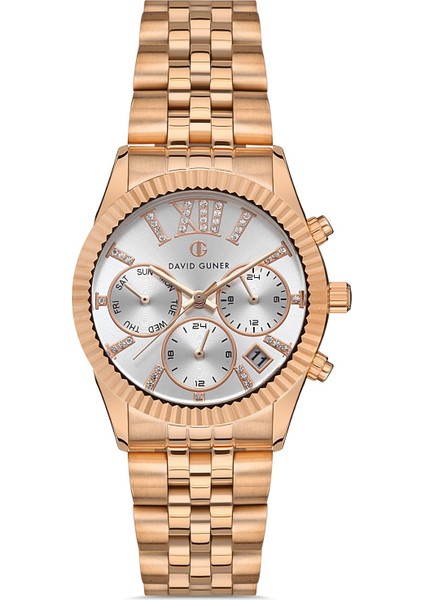 Davıd Guner Rose Kaplamalı Beyaz Kadranlı Kadın Kol Saati DG-8340LA-C1