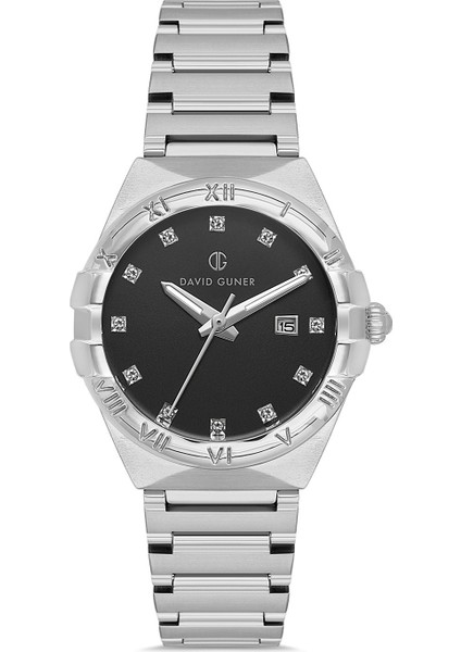 Davıd Guner Gümüş Kaplamalı Siyah Kadranlı Kadın Kol Saati DG-8837LA-A2