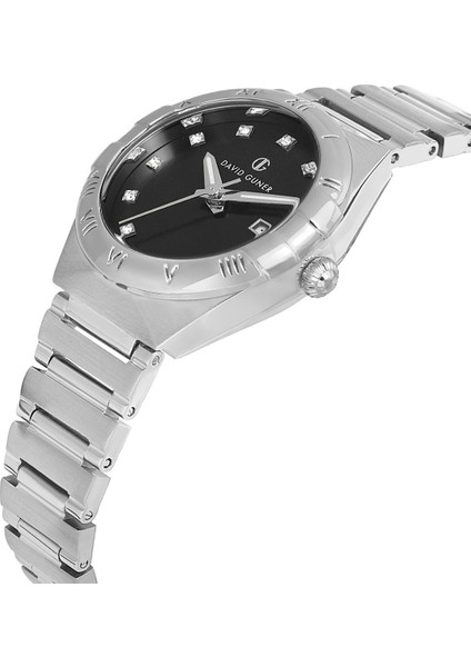 Davıd Guner Gümüş Kaplamalı Siyah Kadranlı Kadın Kol Saati DG-8837LA-A2 modelleri