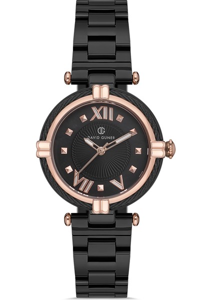 Davıd Guner Siyah Kaplamalı Siyah Kadranlı Kadın Kol Saati DG-8175LA-G2