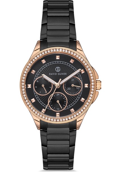 Davıd Guner Rose Siyah Kaplamalı Siyah Kadranlı Kadın Kol Saati DG-8186LA-R2