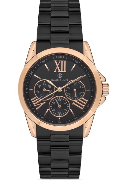 Davıd Guner Rose Siyah Kaplamalı Siyah Kadranlı Kadın Kol Saati DG-8308LA-R2