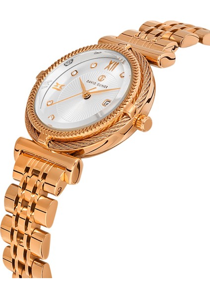 Davıd Guner Rose Kaplamalı Beyaz Kadranlı Kadın Kol Saati DG-8431LA-C1 modelleri