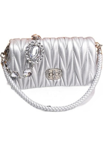 Küçük Koku Rhinestone Zinciri Pileli Çanta, Kristal Moda Crossbody Under Emfed Çanta (Yurt Dışından)