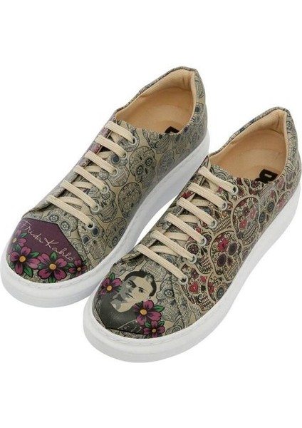 Kadın Vegan Deri Çok Renkli Sneakers - Remembrance Of Frida Kahlo Tasarım