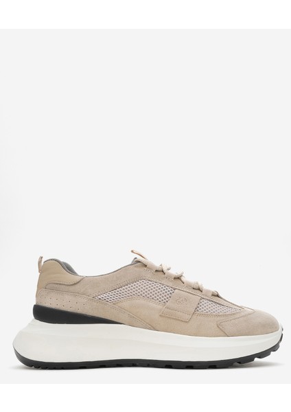 Erkek Kalın Taban Bağcıklı Sneaker Gerçek Deri Mc 21525 Bej