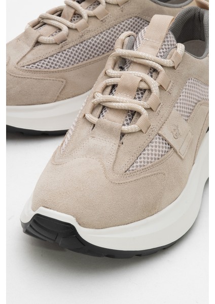 Erkek Kalın Taban Bağcıklı Sneaker Gerçek Deri Mc 21525 Bej