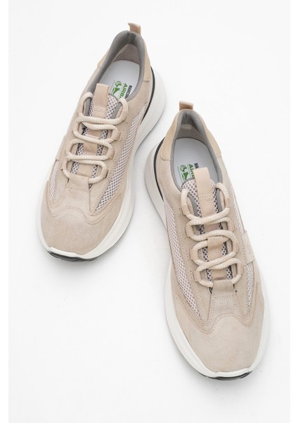 Erkek Kalın Taban Bağcıklı Sneaker Gerçek Deri Mc 21525 Bej