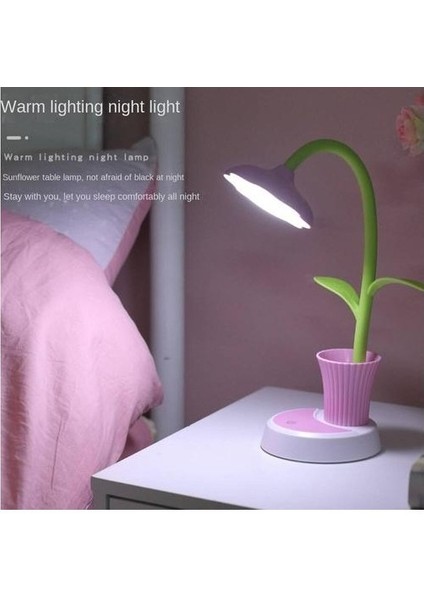 Yaratıcı Güneş Çiçek Kalemi Tutucu Masa Lambası, USB Şarj Yatak Odası Masaüstü LED Lamba, Öğrenci Yurt Göz Koruma Masa Lambası (Yurt Dışından)