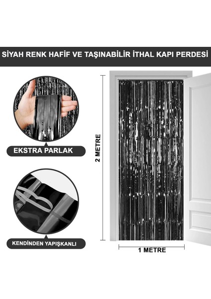 Siyah Ekstra Metalize Parlak Saçaklı Arka Fon Perde