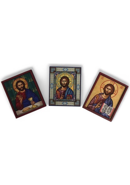Ikona 3'lü Magnet Isa Mesih Kabartma Çerçeveli No 5