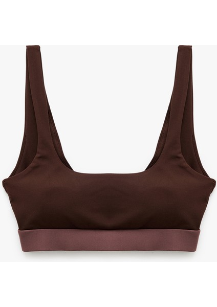 Kadın Kolsuz Sporcu Sütyeni U Yaka Renk Bloklu Slim Kalıp Konforlu Tasarım