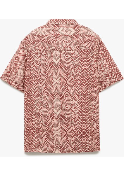 Kısa Kollu Devrik Yaka Regular Fit Viskon Geometrik Desenli Gömlek fiyatları
