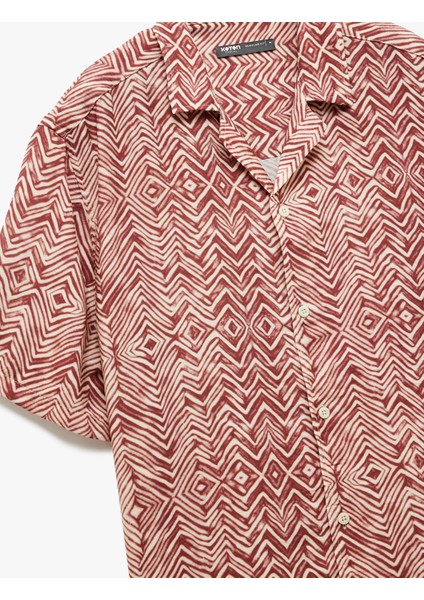 Kısa Kollu Devrik Yaka Regular Fit Viskon Geometrik Desenli Gömlek modelleri
