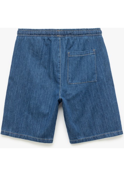 Beli Bağcıklı Cep Detaylı Bermuda Oversize Jean Şort