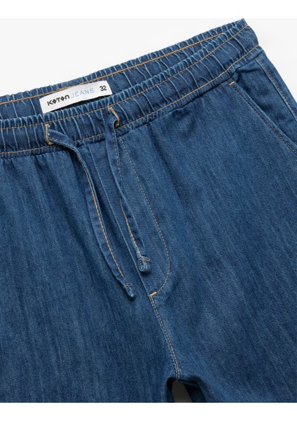 Beli Bağcıklı Cep Detaylı Bermuda Oversize Jean Şort
