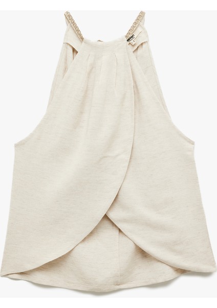 Kolsuz Keten Karışımlı Kruvaze Halter Yaka Bluz