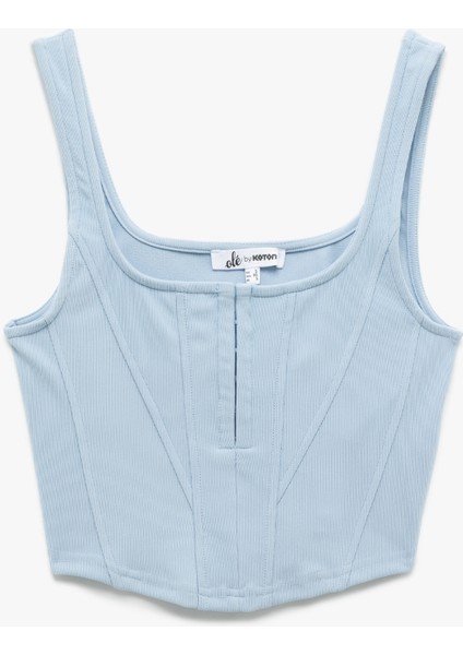 Kare Yaka Korse Detaylı Kolsuz Slim Fit Crop Bluz
