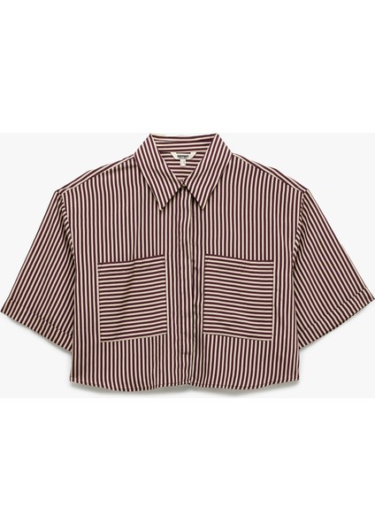 Viskon Kumaş Klasik Yaka Cepli Kısa Kollu Crop Oversize Gömlek