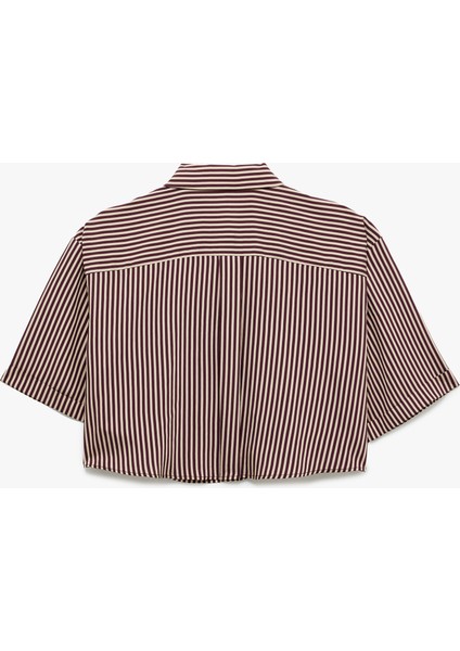 Viskon Kumaş Klasik Yaka Cepli Kısa Kollu Crop Oversize Gömlek