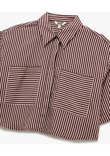 Viskon Kumaş Klasik Yaka Cepli Kısa Kollu Crop Oversize Gömlek