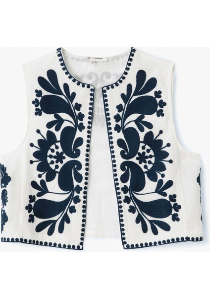 Aplike Nakışlı Bisiklet Yaka Kolsuz Crop Yelek modelleri