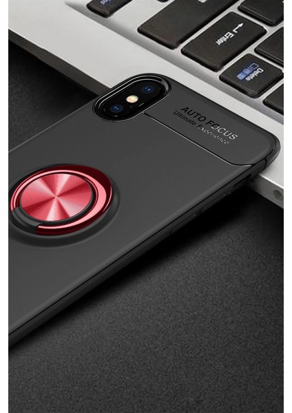 Iphone Xs Kılıf Range Yüzüklü Silikon - Siyah-Kırmızı Zrnet