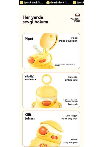 Çocuk Küçük Sarı Ördek 316 Paslanmaz Çelik Büyük Kapasiteli Sevimli Su (Yurt Dışından) modelleri