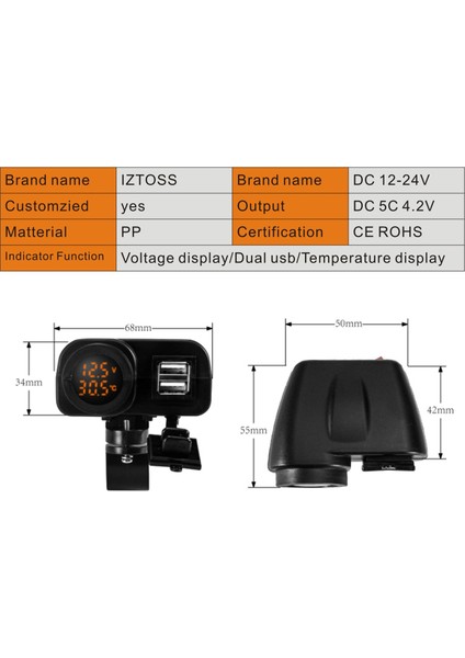 Motosiklet Arabası Bir Ila Iki Çok Fonksiyonlu Çift Delikli USB Arayüzü (Yurt Dışından) fırsatları