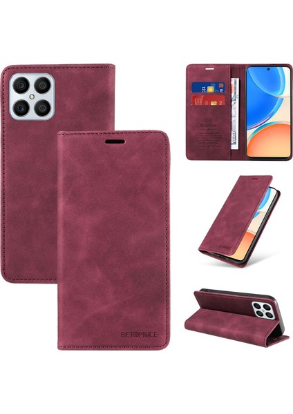 Compatible With Honor X8 4g Wallet Leather-Rfıd Blocking Card Holders-Shockproof Tpu Flip Cover (Yurt Dışından)