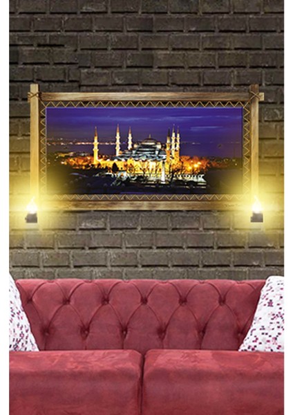 Marsilyan- Rustik Işıklı Camii Kanvas Rustik Tablo K modelleri