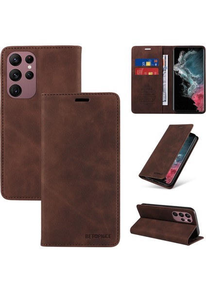 Compatible With Samsung Galaxy S22 Ultra Wallet Leather-Rfıd Blocking Card Holders-Shockproof Tpu Flip Cover (Yurt Dışından)