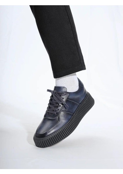Montrax Model Hakiki Deri El Yapımı Lacivert Erkek Sneaker modelleri