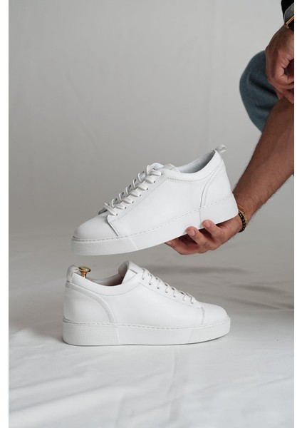 Dina Model Hakiki Deri El Yapımı Erkek Beyaz Sneakers Ayakkabı