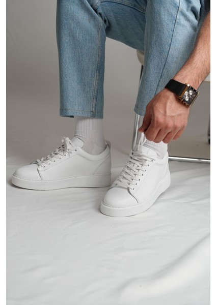 Dina Model Hakiki Deri El Yapımı Erkek Beyaz Sneakers Ayakkabı modelleri
