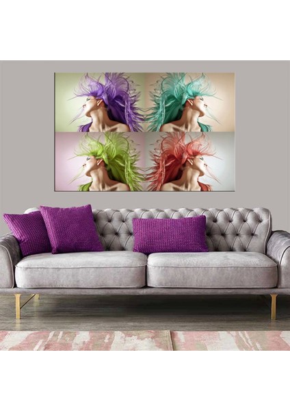 - Dekoratif Baskı Renkli Saçlar Kanvas Tablo