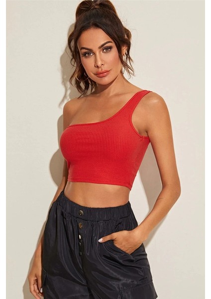 Kadın Kırmızı Tek Omuz Crop Büstiyer fiyatları