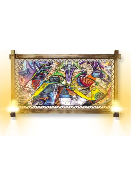 - Rustik Işıklı Soyut Kanvas Rustik Tablo B