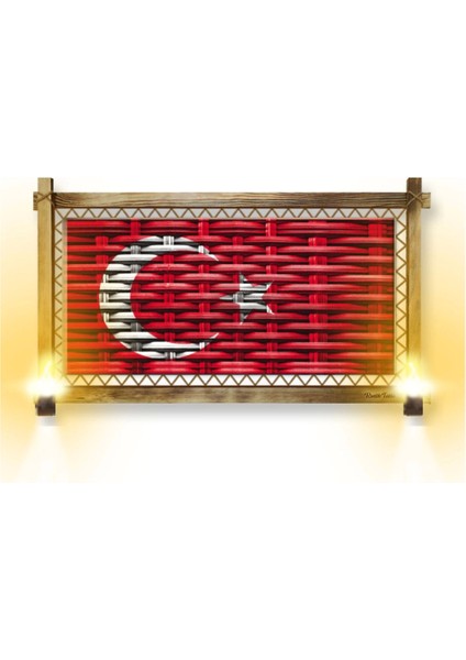- Rustik Işıklı Türk Bayrağı Kanvas Rustik Tablo K