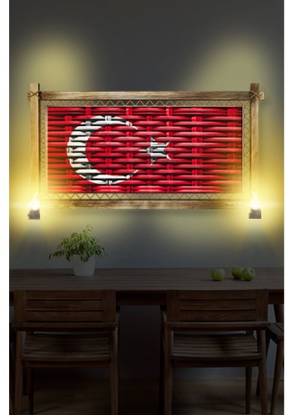 - Rustik Işıklı Türk Bayrağı Kanvas Rustik Tablo K fiyatları