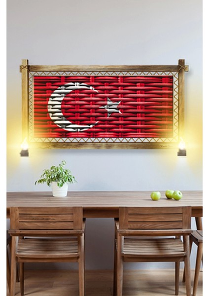 - Rustik Işıklı Türk Bayrağı Kanvas Rustik Tablo K modelleri