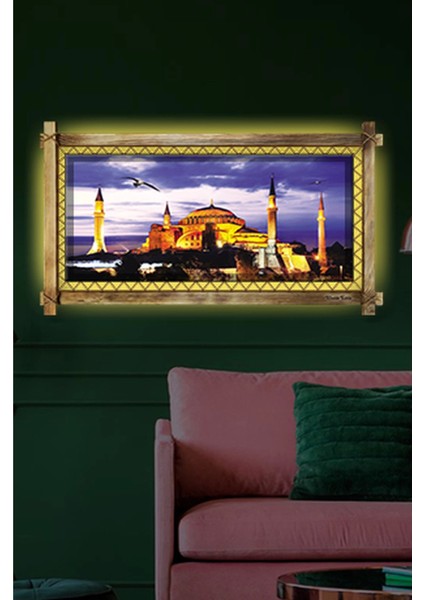 Marsilyan- Camii LED Işıklı Rustik Kanvas Tablo O