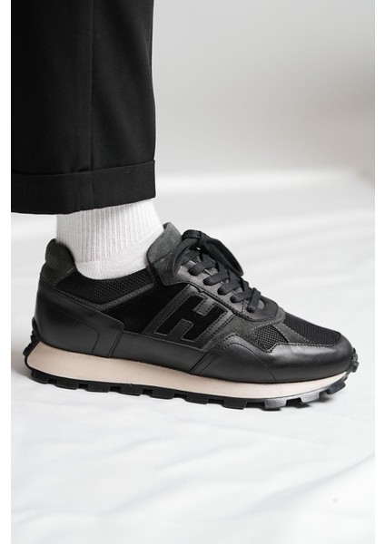 Flex Model Hakiki Deri El Yapımı Siyah Erkek Sneaker fırsatları