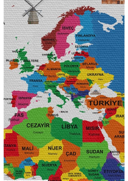 Marsilyan- Duvar Örtüsü / Halısı Bayrak Detaylı Türkçe Güncel Dünya Haritası -3969