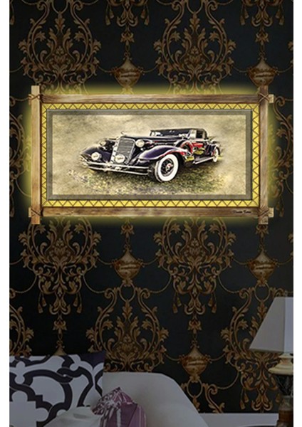 Marsilyan- Antika Araba LED Işıklı Rustik Kanvas Tablo B