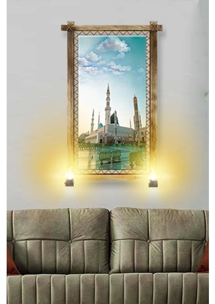 - Rustik Işıklı Mescidi Nebevi Kanvas Rustik Tablo K modelleri