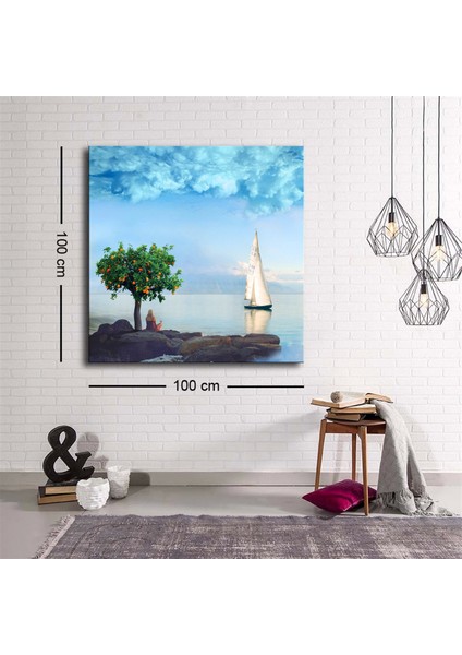 - Dekoratif Baskı Illüstrasyon Kadın ve Deniz Kanvas Tablo